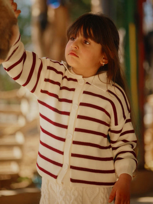 Gilet Tricot Rayé Burgundy V1