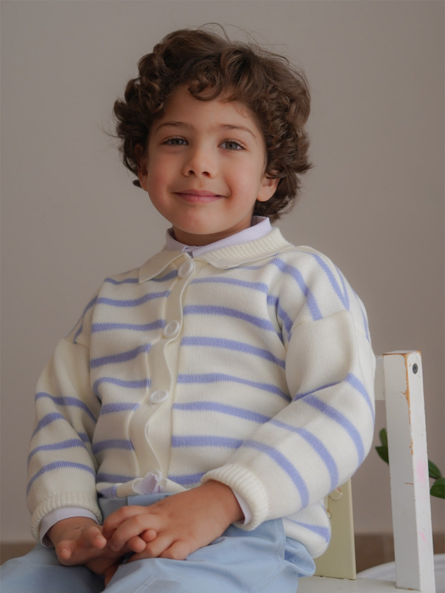 Gilet tricot rayé Bleu ciel V1