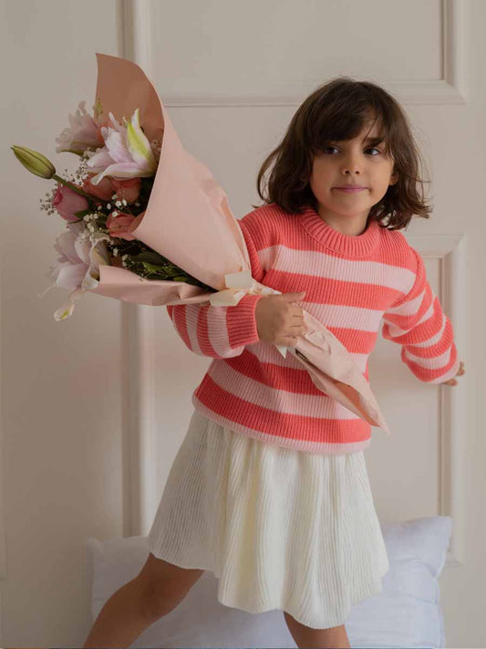 Pull Tricot Rose Rayé