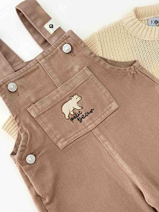 Ensemble Salopette Bear et Pull Tricot Beige Clair