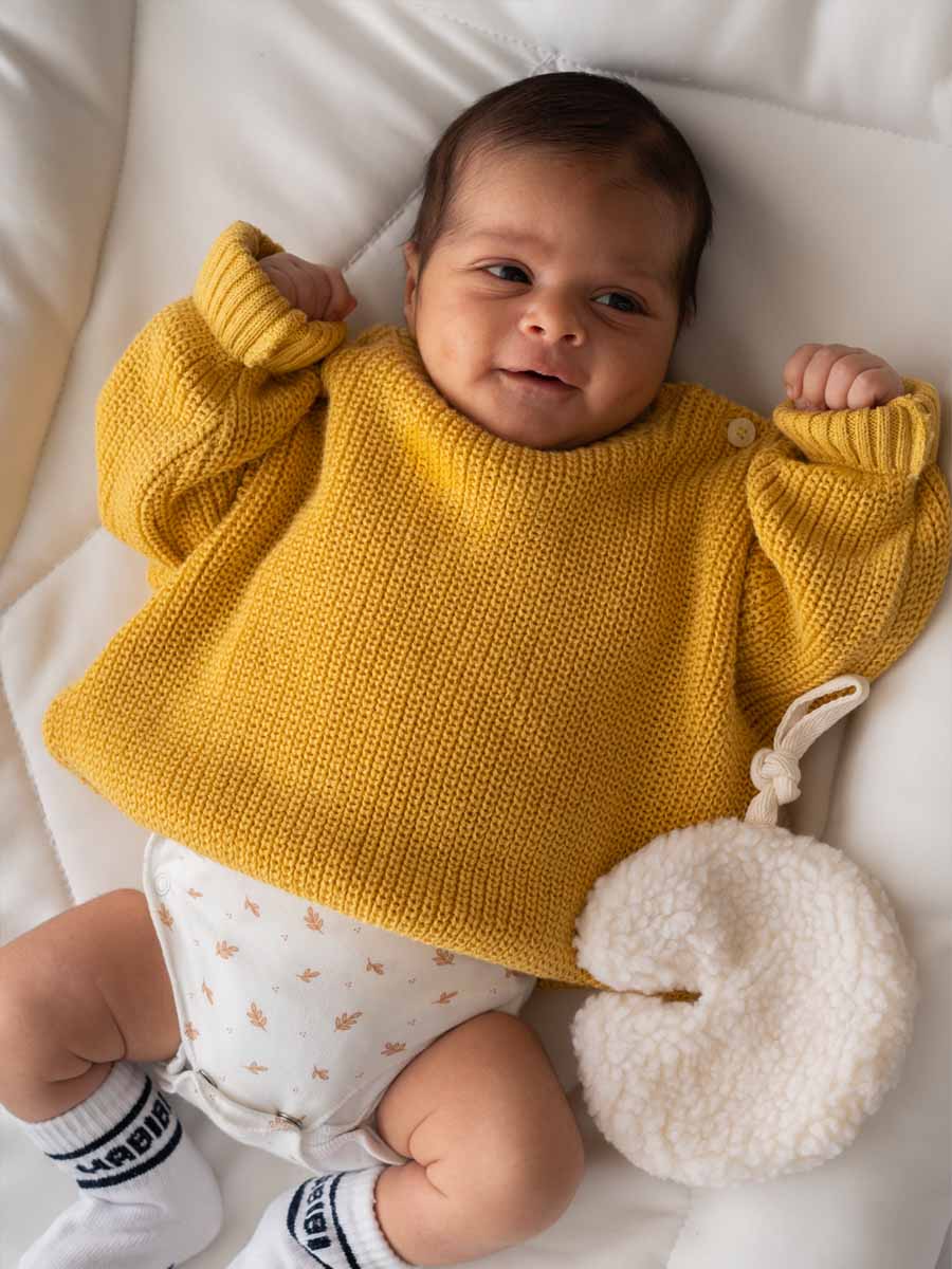 Ensemble Salopette Jeans et Pull tricot Jaune moutarde