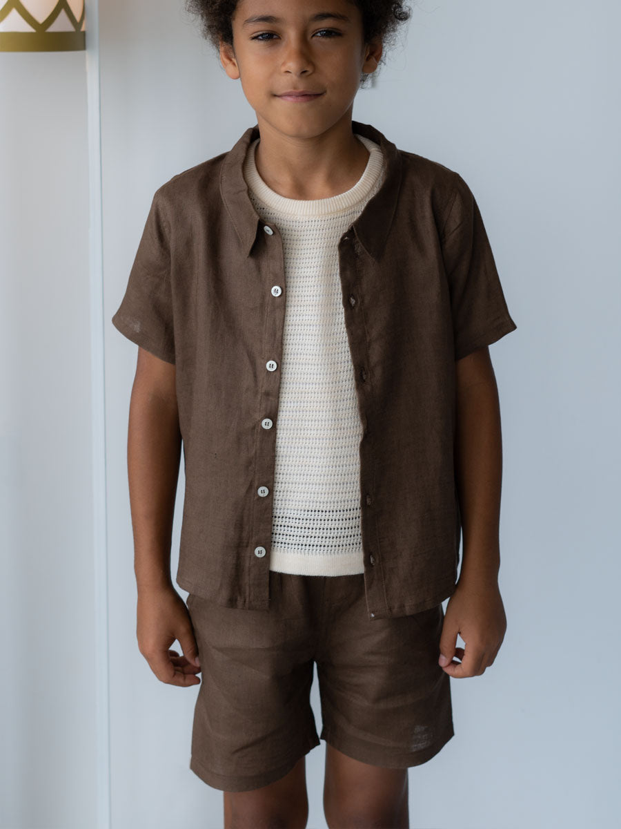Ensemble Chemise & Short en Lin Marron