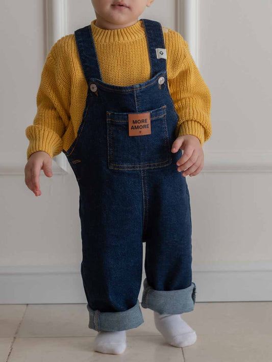 Ensemble Salopette Jeans et Pull tricot Jaune moutarde