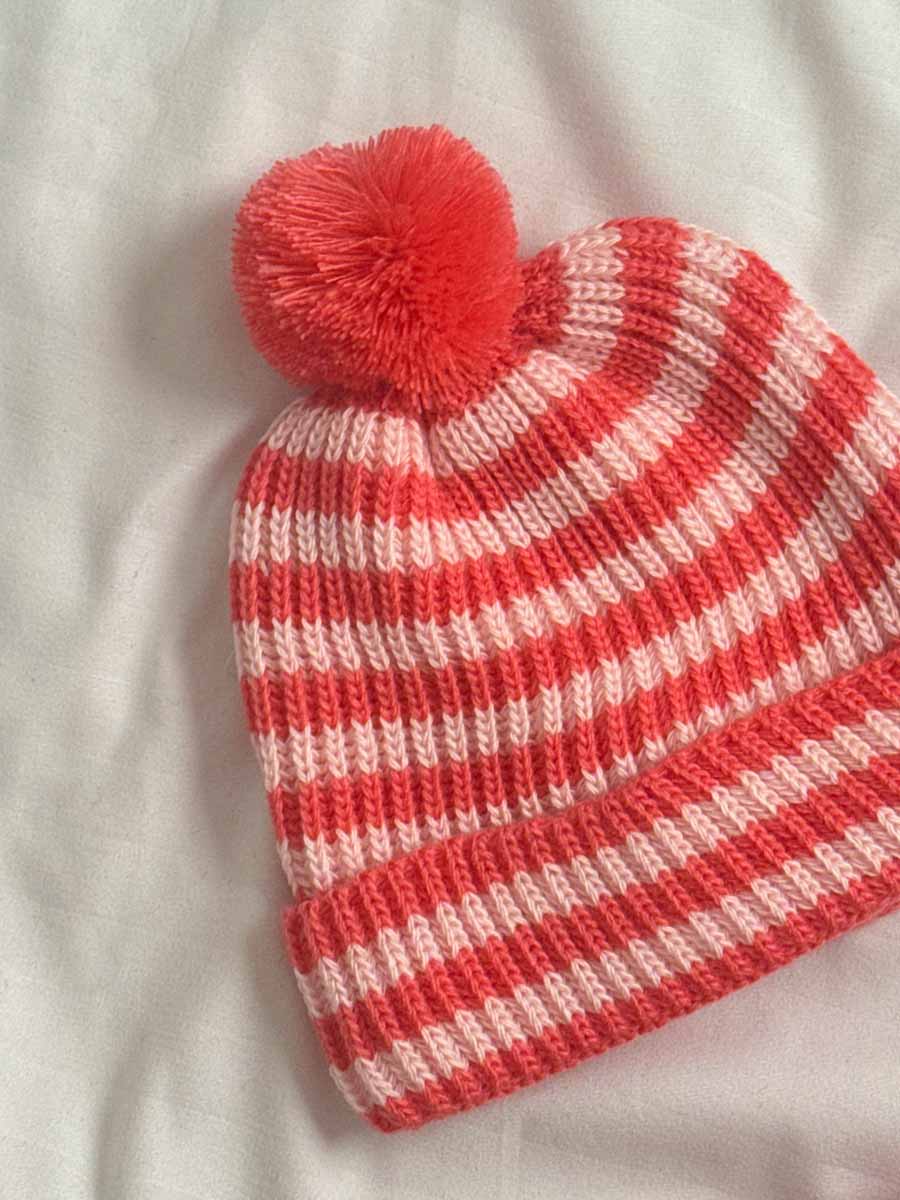 Bonnet Tricot Rose Rayé
