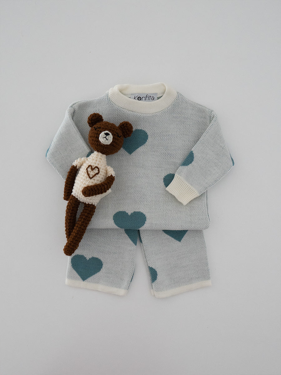Ensemble Cœur Bleu Tricot V1