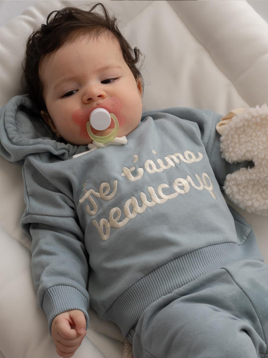 Hoodie Molletonné je t'aime Bleu V1
