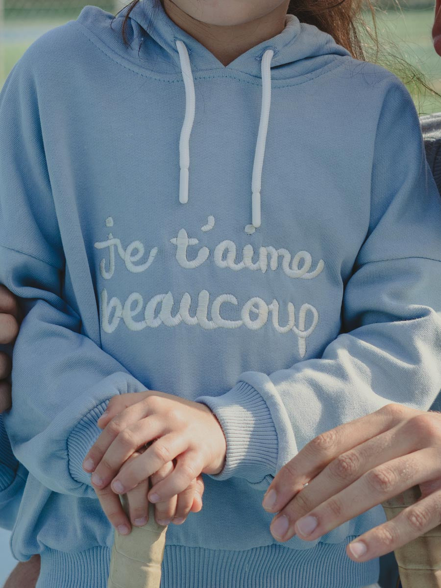 Hoodie Molletonné je t'aime Bleu V1