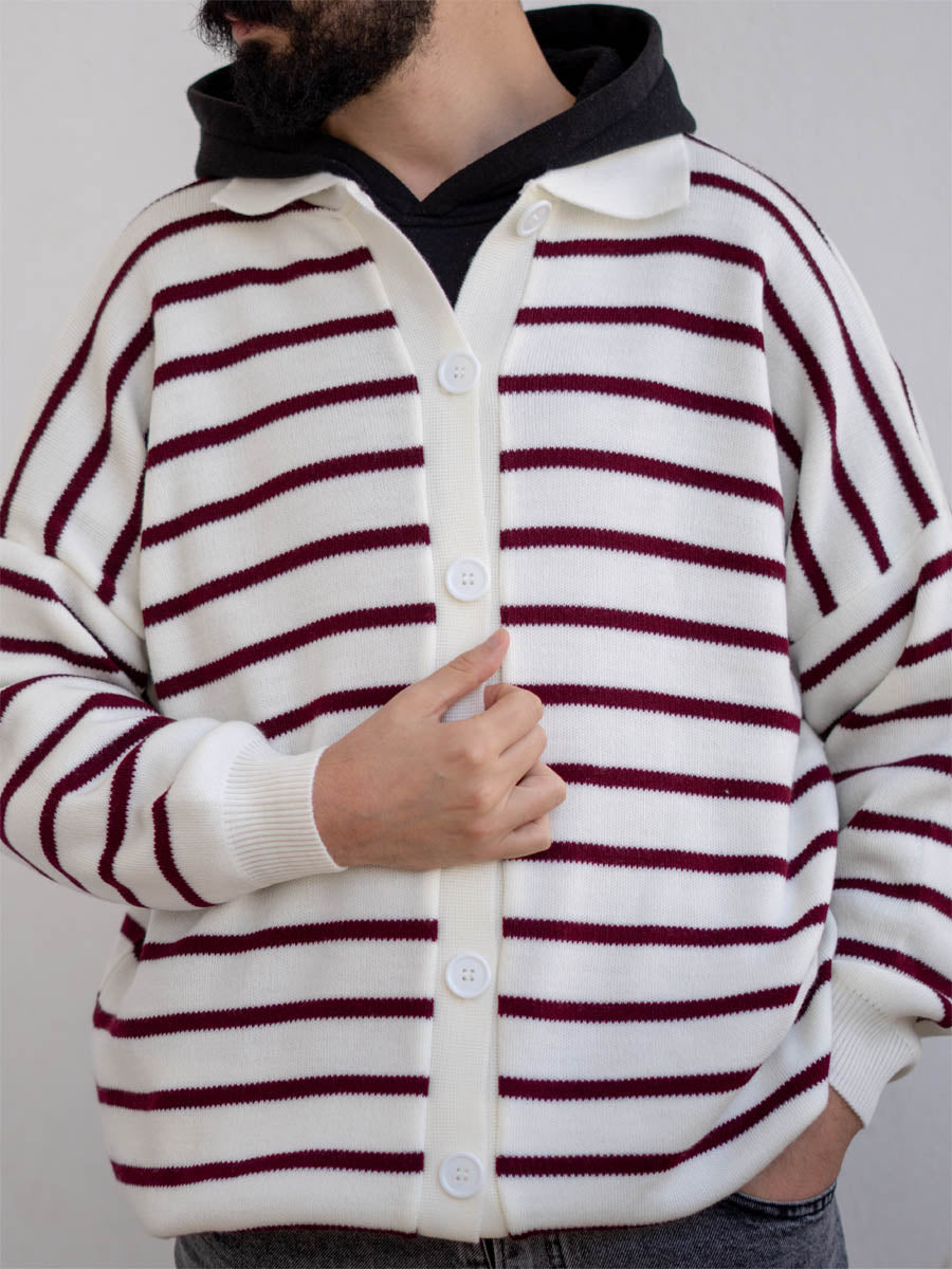 Gilet tricot rayé Burgundy Adulte V1