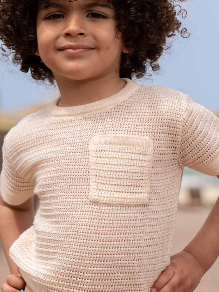Pull en Maille Ajourée Écru