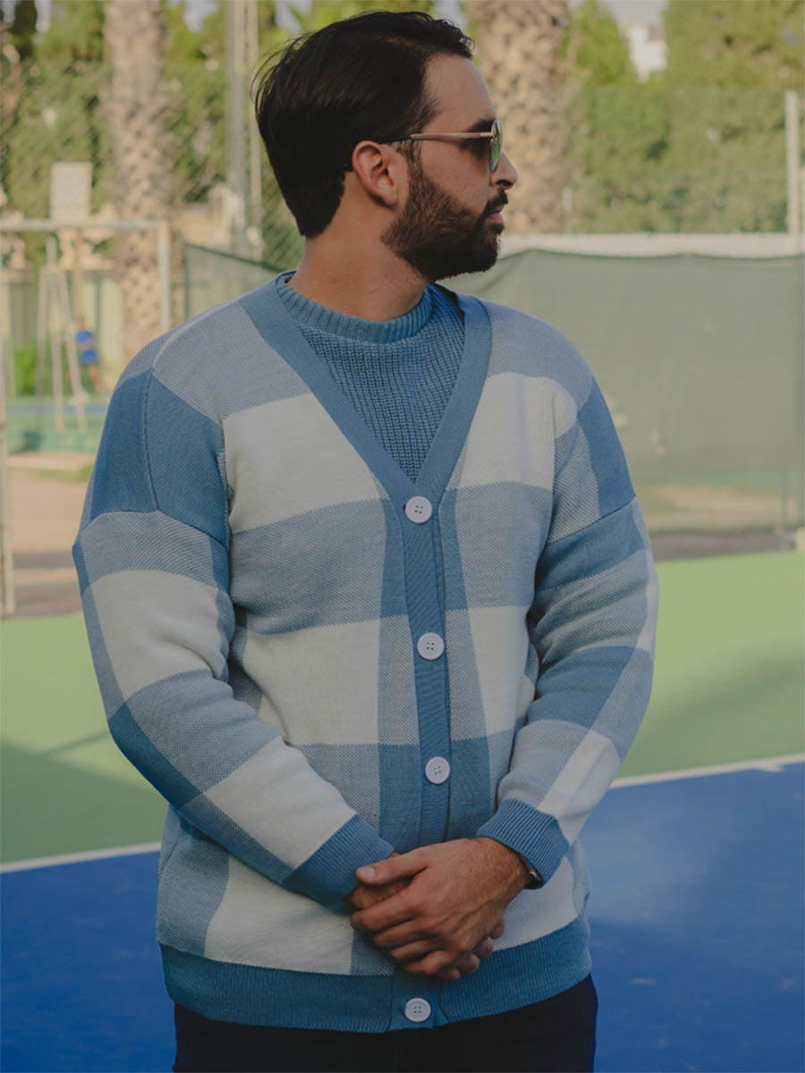 Gilet Carreaux Adulte Bleu V1