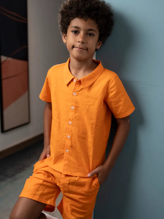 Ensemble Chemise & Short en Lin Orangé
