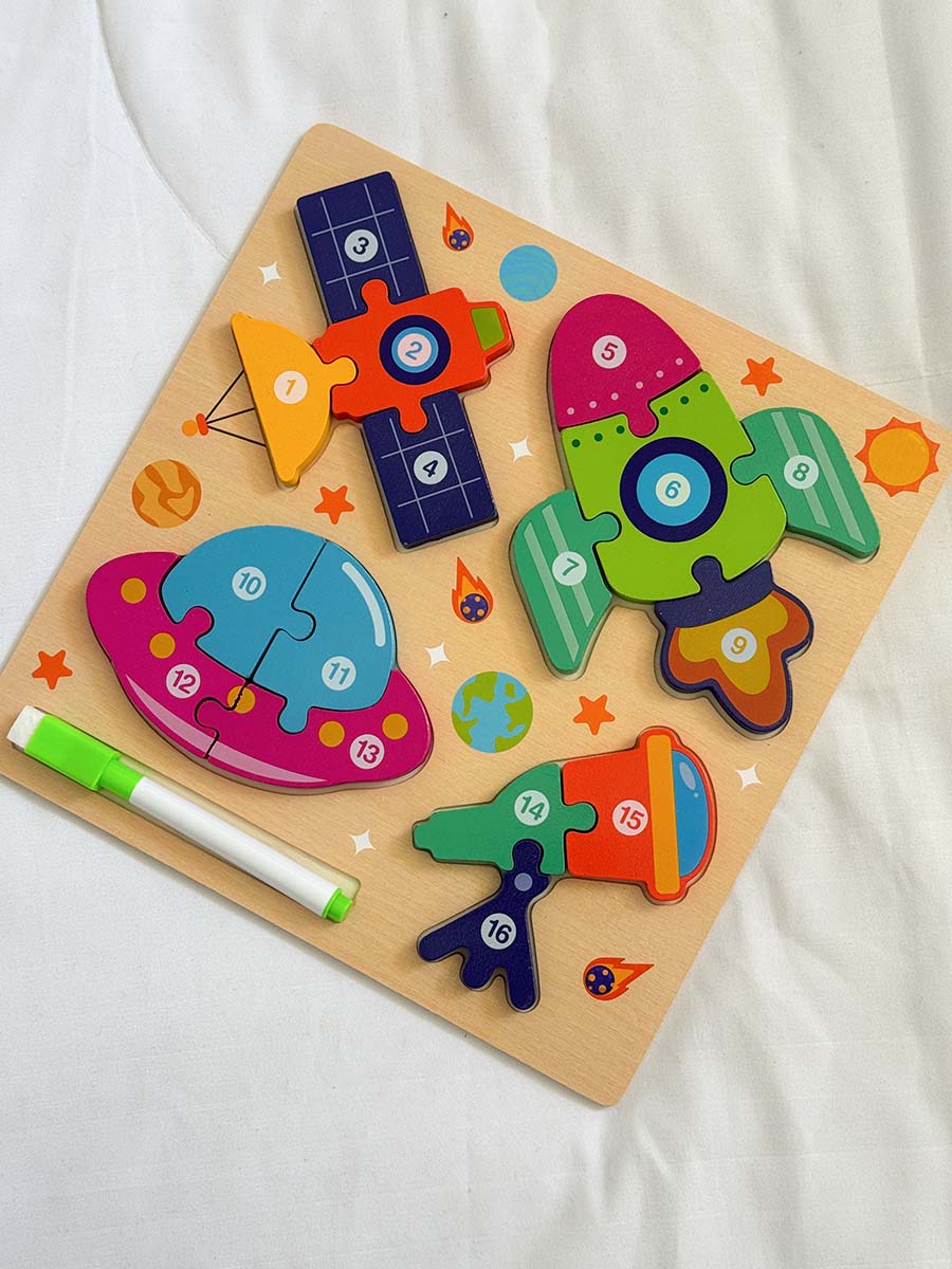 Puzzle en Bois 2-en-1 : L'Espace & Tableau d'Écriture