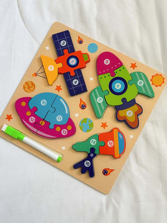 Puzzle en Bois 2-en-1 : L'Espace & Tableau d'Écriture