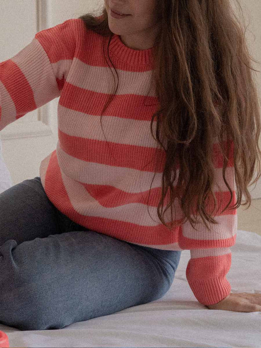 Pull Tricot Rose Rayé Adulte