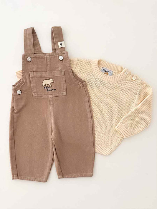 Ensemble Salopette Bear et Pull Tricot Beige Clair