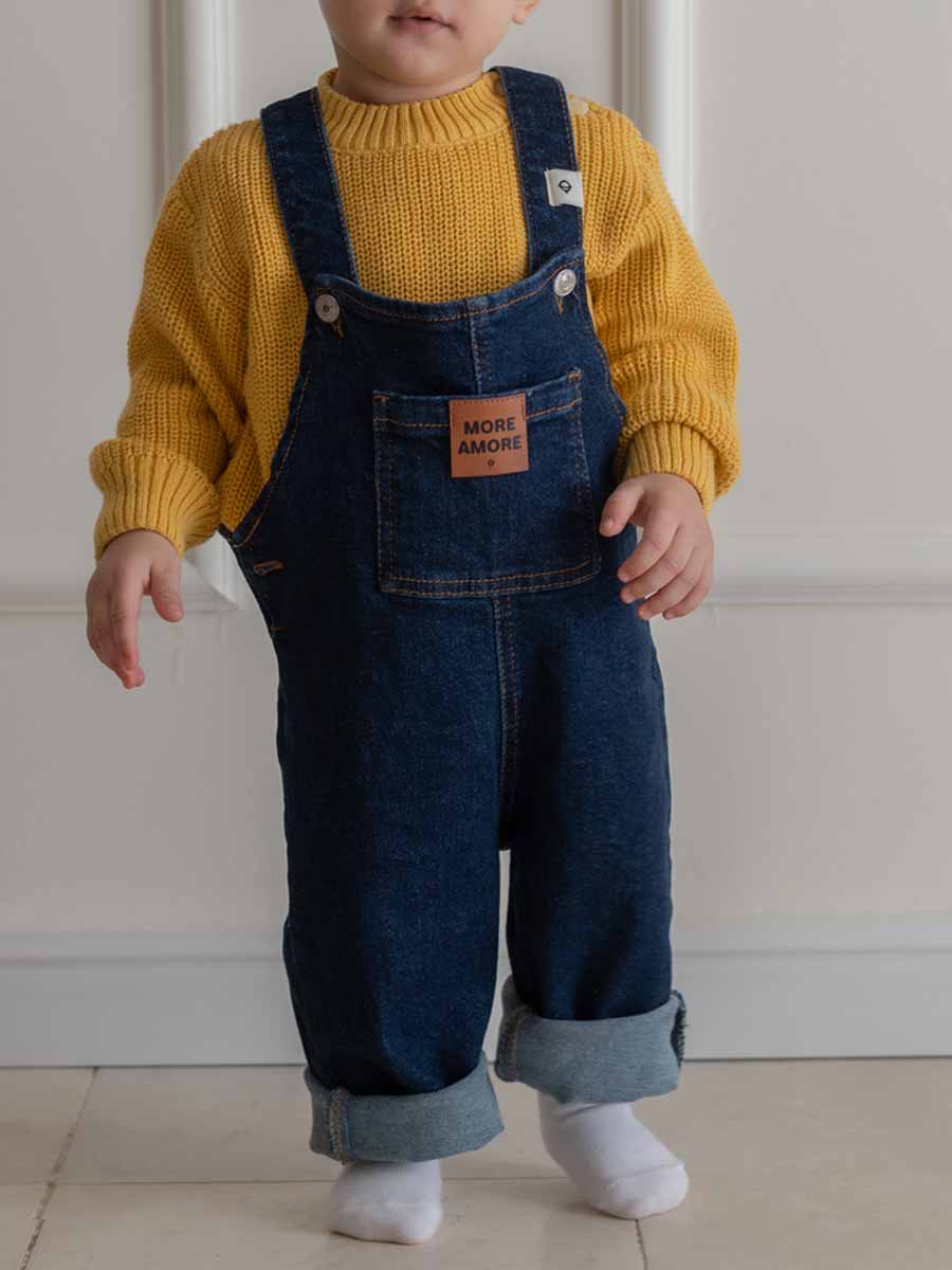 Ensemble Salopette Jeans et Pull tricot Jaune moutarde