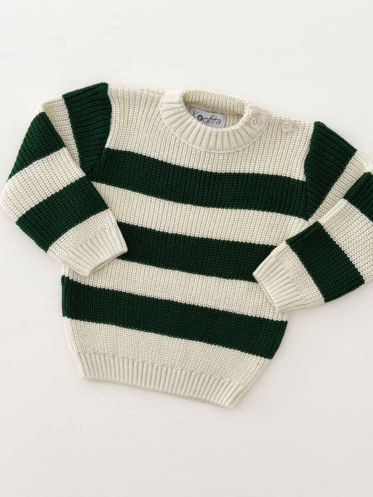 Pull Tricot Vert Rayé