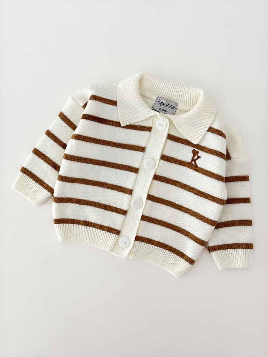 Gilet Tricot Rayé Beige